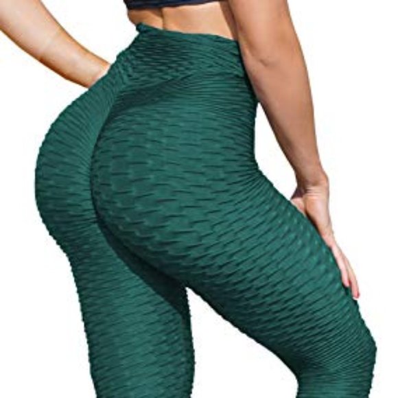 Dark Green butt lift textured leggings - Picture 1 of 5